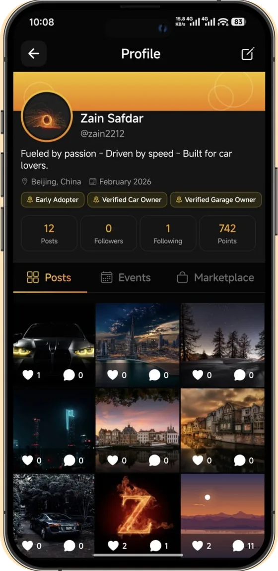 User profile with verified badges